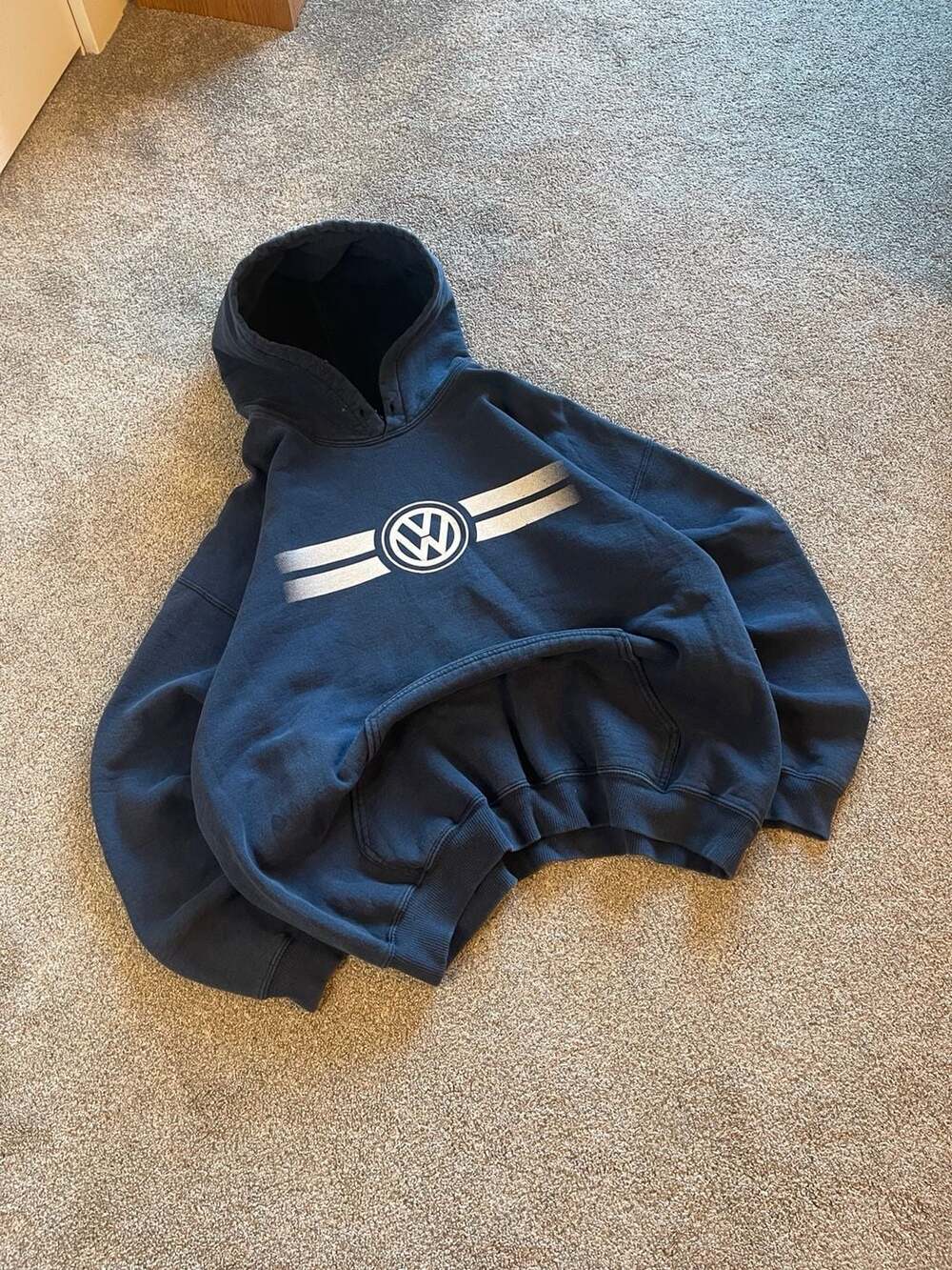 VTG 90s Heavyweight Volkswagen VW Game Day Hoodie Navy Blue Sweatshirt